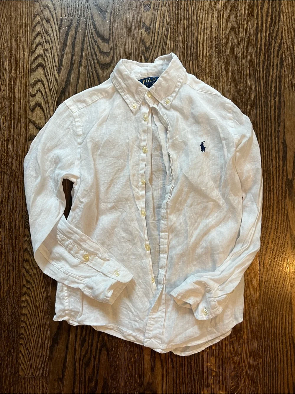 Ralph Lauren Boys' White Linen Button-Down Shirt with Blue Pony
